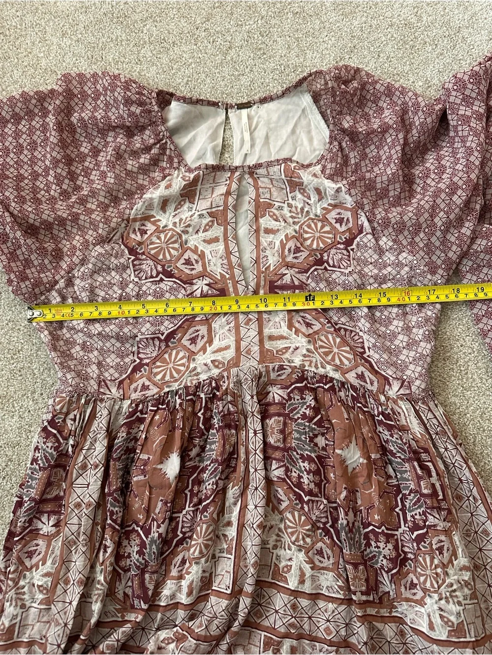 Free People Oksana Mini Dress Boho Paisley Pink Print Long Sleeve Size 6